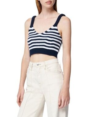 Simkhai Braylee Striped Wool & Cashmere crop tank sweater in Blue White‎ Size S
